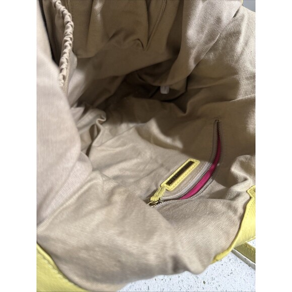 Elliott Lucca Leather Purse Yellow Hand Painted w/ Wood Gold Accents Soft EUC - Picture 12 of 16